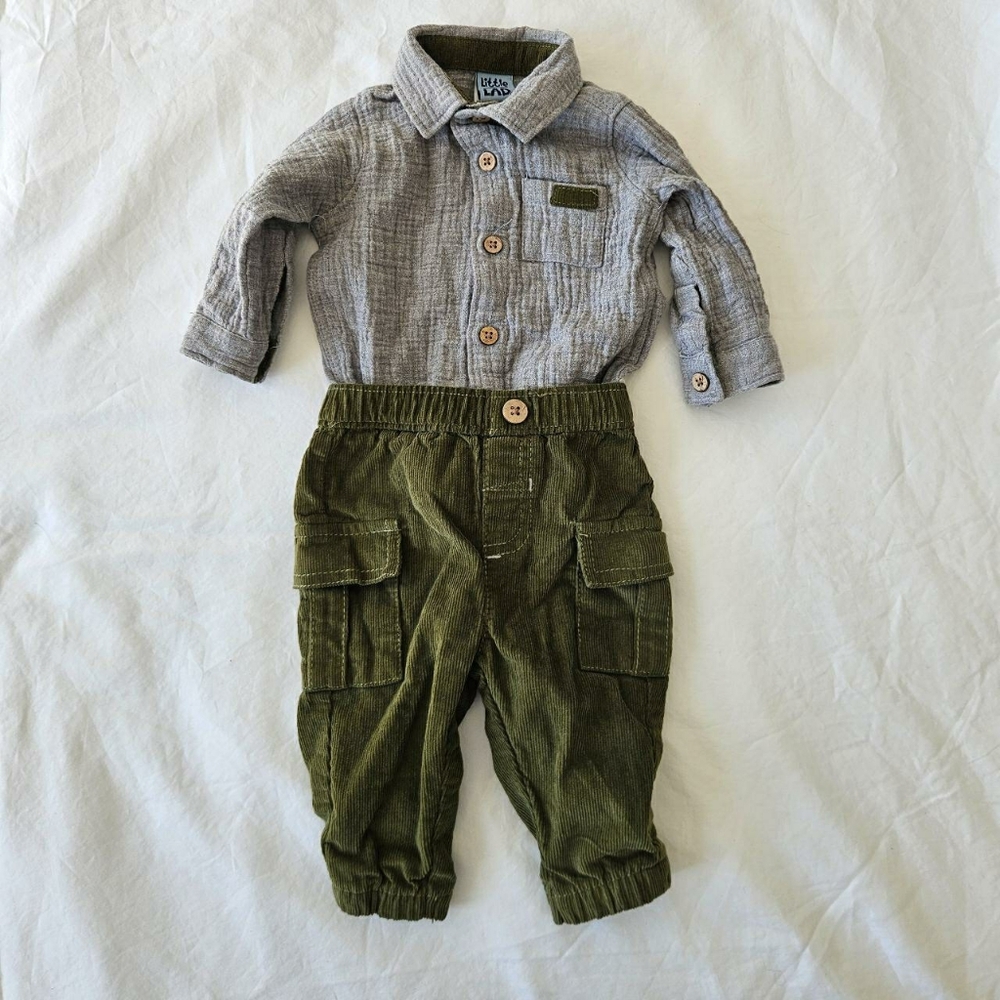 Little Lad Gray and Green Baby Outfit 0/3 Months